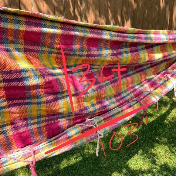 handmade cotton‎ colourful hammock plaid pink yellow green gingham tartan purple - Picture 2 of 7